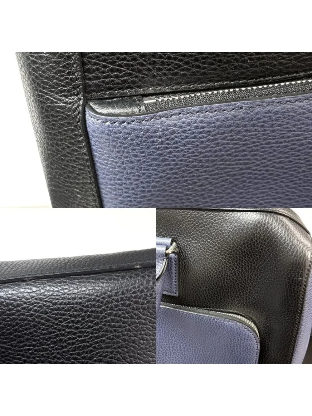 Gucci Big 2-Way Briefcase Tote Shoulder Bag Business Leather Black Navy Silver